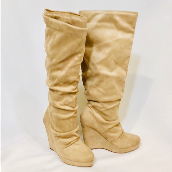 Vanessa Over the Knee Suede Wedge Boots - Picture 1 of 8